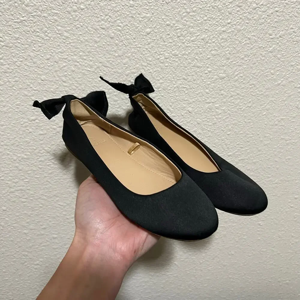 Crewcuts x black satin bow ballet flat kids 13